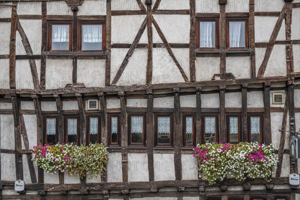 An old half-timbered town in autumn. A church was built into a rock here. Unique German architecture. Foggy landscape in the morning at the rock church, Idar-Oberstein, Rhineland-Palatinate, Germany, Europe
