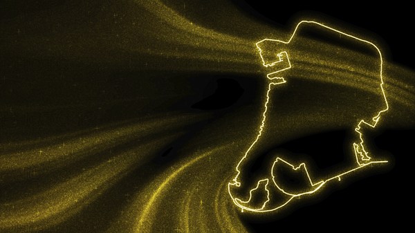 Map of Macao, Gold glitter map on dark background