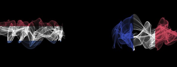 Flags of Netherlands and France on Black background, Netherlands vs France Smoke Flags