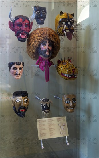 Display of various masks, Museo de Arte Popular de Yucatan, Merida, Mexico, Central America