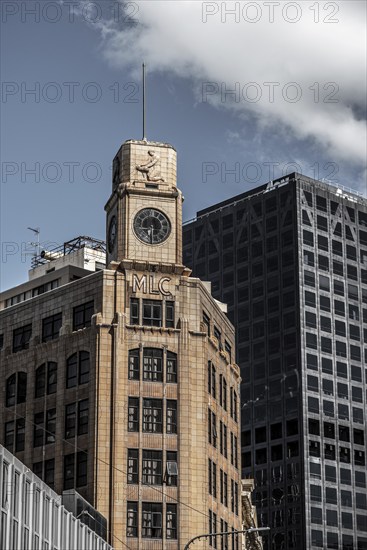 WELLINGTON, NEW ZEALAND, DECEMBER 23, 2022, Beautiful old skyscraper with clock and relief in downtown Wellington, New Zealand, Oceania