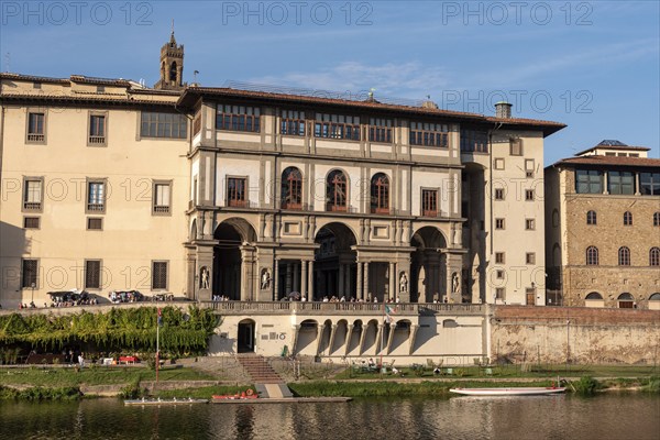 The famous Florentine Uffizi museum seen from the river side, Italy, Europe