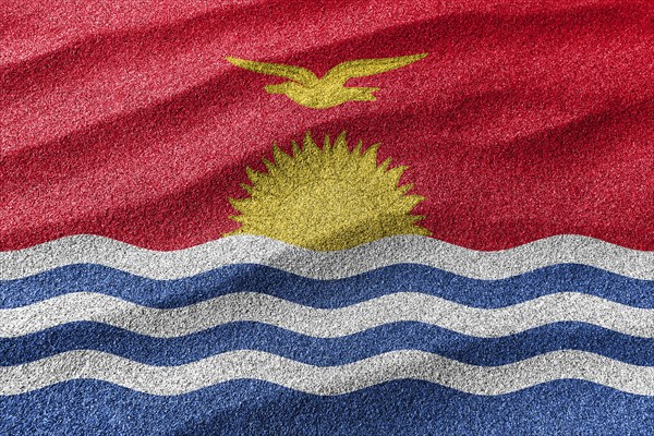 Kiribati sand flag, national flag sand background