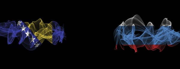 Flags of Bosnia and Herzegovina and Russia on Black background, Bosnia and Herzegovina vs Russia Smoke Flags