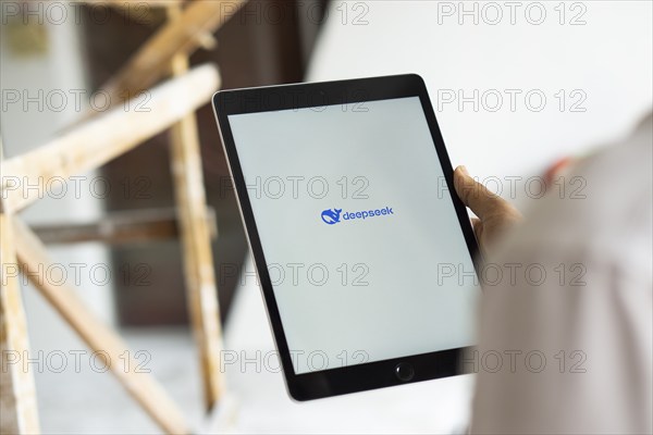 Deepseek Ai logo is displayed on iPad.