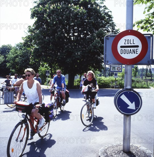 DEU, Germany: The historical slides from the times 80-90s, Lake Constance. Bicycle tour. Border customs. 80s