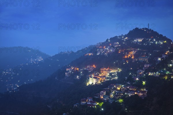 Night view of Shimla, the capital of Indian state Himachal Pradesh. Shimla, Himachal Prades, India, Asia