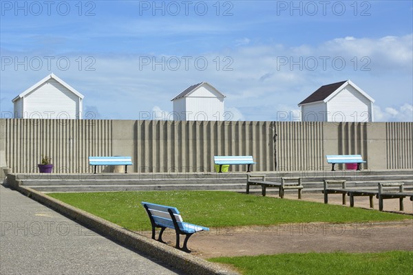 Seafront boardwalk in the city of Saint-Aubin-sur-Mer in District of Caen Calvados in Basse Normandie northwest France