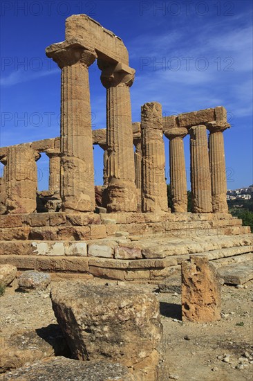 In the Parco Valle dei Templi di Agrigento, Unesco World Heritage Site, Remains of the Ancient City of Akragas in the Valley of the Temples of Agrigento, Temple of Hera Lacinia or Temple of Juno, Tempio di Giunone, Sicily, Italy, Europe