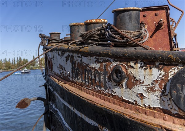 Detail photo, old barge, home Berlin, Rummelsburger Bucht, Berlin, Germany, Europe