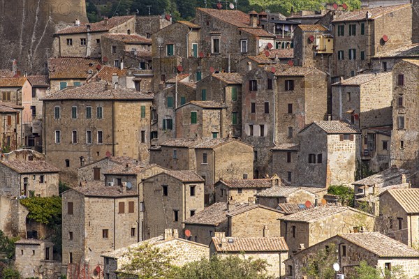 Medieval houses, Sorano, Tuscany, Italy, Europe