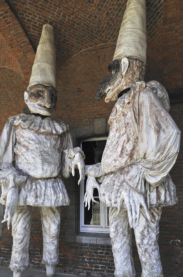 Carnival figures in the Museum of Carnival and Mask, Musée du Carnaval et du masque at Binche, Hainaut, Wallonia, Belgium, Europe