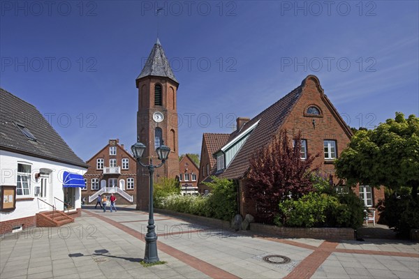 Wyker Glockenturm, Turmuhr, bell tower at Wyk auf Föhr, Schleswig-Holstein, Germany, Europe