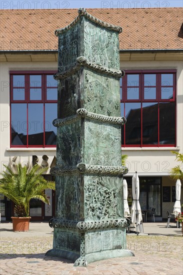 History stele by sculptor Klaus Ringwald, Bad Säckingen, Black Forest, Baden-Württemberg, Germany, Europe