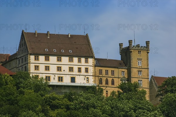 Weitenburg Castle, romantic hotel, historic building, residential castle in various architectural styles, Renaissance, Baroque, Neo-Gothic, Starzach, Neckar Valley, Baden-Württemberg, Germany, Europe