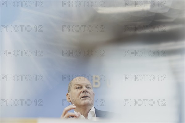 Olaf Scholz (SPD), Federal Chancellor, recorded at a federal press conference on current domestic and foreign policy issues Berlin, 14.07.2023., Berlin, Germany, Europe