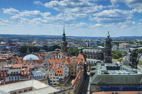 View from the lantern of the Dresden Church of Our Lady, over the Residenzschloss Hofkirche and the Semper Opera House