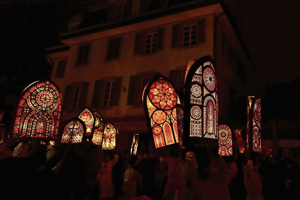 Bearer of the Iffelen at the traditional Klausjagen, Klaus parade 2023, St. Nicholas custom, Küssnacht am Rigi, Canton Schwyz, Switzerland, Europe
