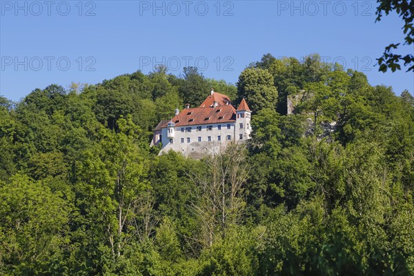 Klingenstein Castle, historic building, architecture, trees, lush greenery, small castle in the Blautal valley, Blaustein, Baden-Württemberg, Germany, Europe