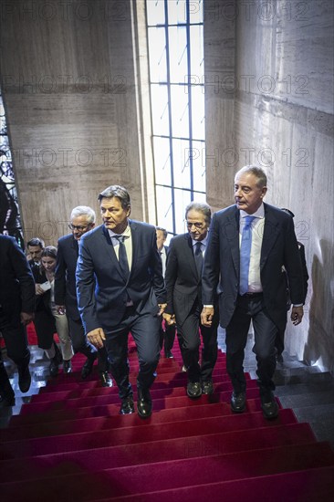 Trip by the Federal Minister for Economic Affairs and Vice-Chancellor Robert Habeck to Rome on 30 October 2023. Meeting with the Italian and French counterparts Urso and Le Maire, Rome, Italy, Europe