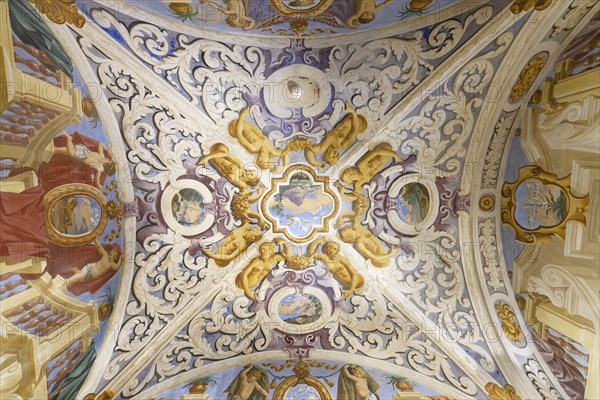 Frescoes in the Peace Room, Painter Sebastiano Taricco, Saletta chiamata del Silenzio, Palazzo Salmatoris also Palazzo della Pace, Baroque, Cherasco, Province of Cuneo, Langhe, Piedmont, Italy, Europe