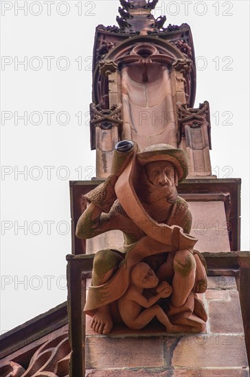 Gargoyles on the buttress of the Freiburg Cathedral, the Cathedral of Our Lady, in the old town of Freiburg im Breisgau, Baden-Württemberg, Germany, Europe
