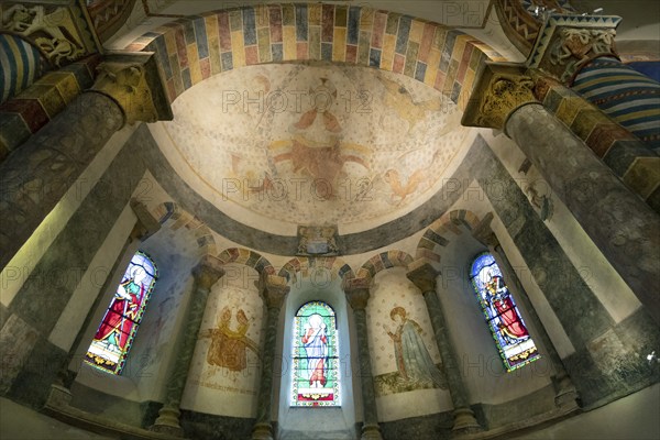 Biozat painted church. Saint Symphorien church. Christ in Majesty, Allier department, Auvergne Rhone Alpes, France, Europe