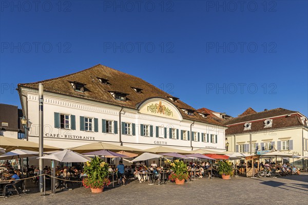 Restaurant Markthalle Greth on the lakeside promenade of Überlingen, Lake Constance, Baden-Württemberg, Germany, Europe