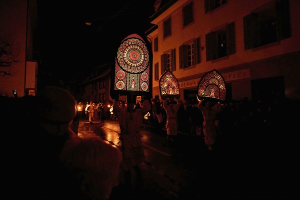 Bearer of the Iffelen at the traditional Klausjagen, Klaus parade 2023, St. Nicholas custom, Küssnacht am Rigi, Canton Schwyz, Switzerland, Europe