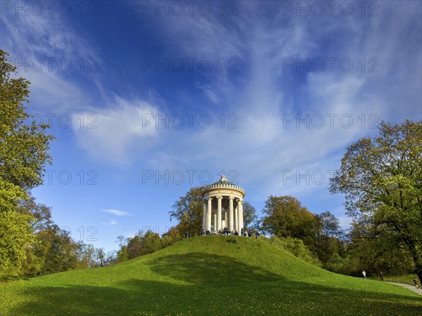 English Garden with Monopteros in autumn, dynamic cloud structure, Munich, Bavaria, Germany, Europe