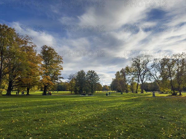 English Garden in autumn, dynamic cloud structure, Munich, Bavaria, Germany, Europe