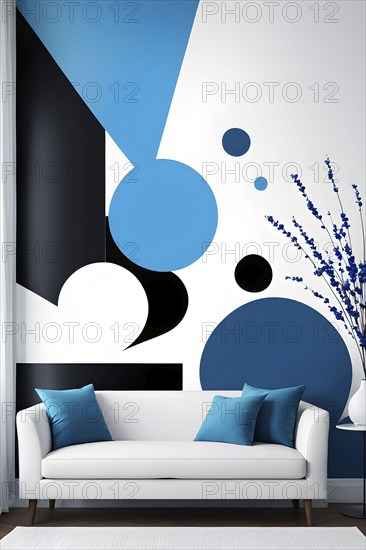 Minimalist illustration featuring abstract shapes to convey fun and ease, wallpaper with blue color accent, AI generated