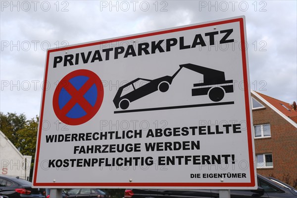 Sign Private Parking, Absolute No Stopping, Norddeich, Norden, East Frisia, Lower Saxony, Germany, Europe