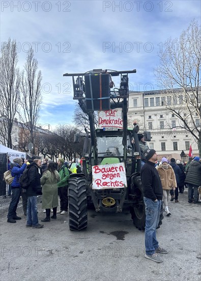 Tractor at the demonstration against right-wing extremism on Ludwigsstraße in Munich, protest against the AFD, Munich, Bavaria, Germany, Europe