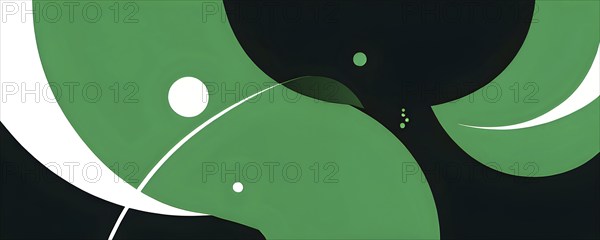 Minimalist illustration featuring abstract shapes to convey fun and ease, wallpaper with green color accent, AI generated