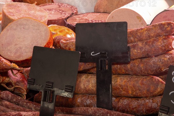 Sausage counter in a butcher's shop