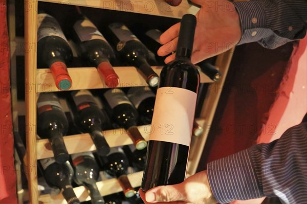 Symbolic image: Sommelier presents a bottle of red wine