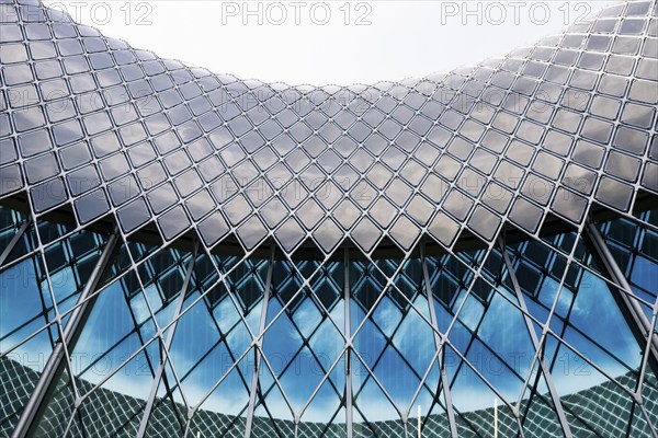Novartis Pavilion, architecture firm AMDL CIRCLE and architect Michele De Lucchi, Novartis Campus, timber construction, façade with photovoltaics, Basel, Canton of Basel-Stadt, Switzerland, Europe