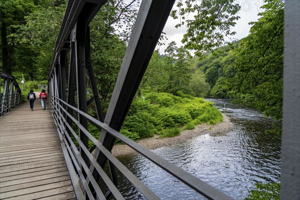 Bridge, for pedestrians and cyclists over the Wupper, near Solingen, Bergisches Land, North Rhine-Westphalia, Germany, Europe