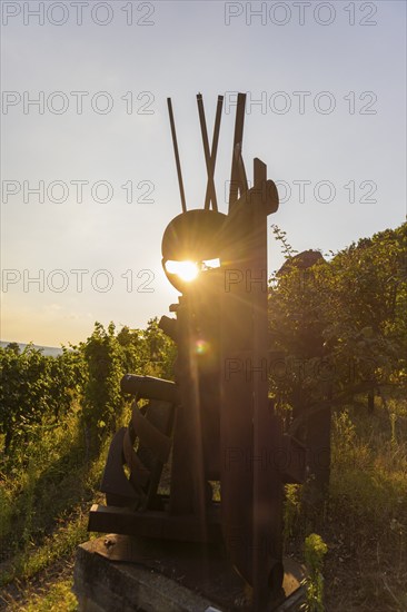 Winery Drei Herren, art object in the vineyard.TOTEM FOR A WEEKEND WARRIOR by David Lee Thompson, Radebeul Weinhänge, Radebeul, Saxony, Germany, Europe