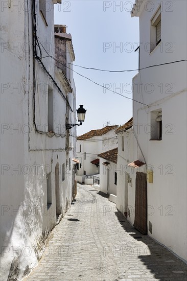 Typical white village Casares, houses, narrow alley on a hill, Route of the white villages, Malaga, Andalusia, Costa del Sol, Spain, Europe