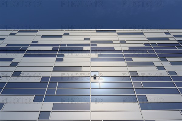 Modern building with many windows and a bright blue sky, Sandnes, Fylke Rogaland, Norway, Europe