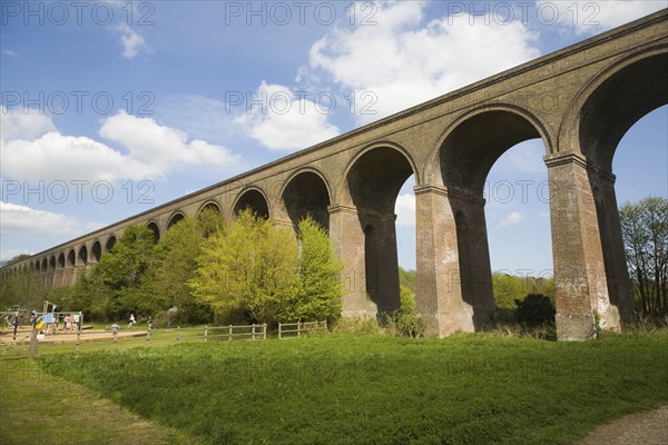 Railway viaduct crossing Colne valley opened in 1849, Chappel, Essex, England, United Kingdom, Europe