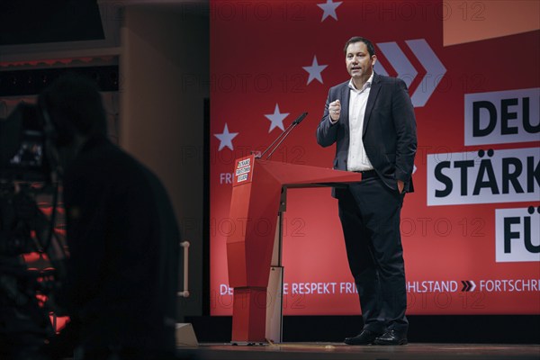 Lars Klingbeil, Federal Chairman of the SPD, recorded at the European Delegates' Conference of the Social Democratic Party of Germany in Berlin, 28 January 2024