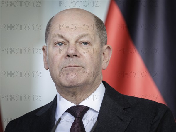 Olaf Scholz, Federal Chancellor, recorded during a press conference at the Federal Chancellery in Berlin, 27 March 2024