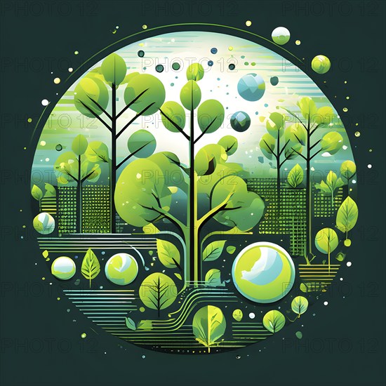 Abstract wallpaper with vector green eco friendly grid ornament symbolizing sustainability, AI generated