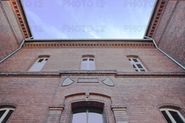 Town hall, brick building, view upwards, Runkel, Westerwald, Taunus, Hesse, Germany, Europe