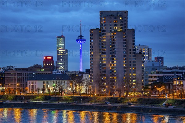 Skyline of Cologne, with the Colonius television tower, skyscrapers, on the Rhine, North Rhine-Westphalia, Germany, Europe