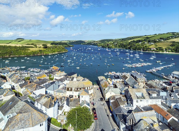 Salcombe and Mill Bay over Kingsbridge Estuary from a drone, Batson Creek, Southpool Creek, Devon, England, United Kingdom, Europe