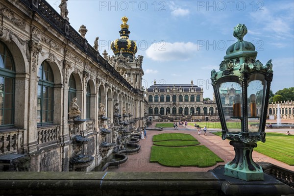 Zwinger courtyard, park, park complex, architecture, attraction, famous, historic, history, architecture, building, UNESCO, World Heritage Site, culture, cultural history, reconstruction, renovation, tourism, city trip, landmark, baroque, Saxony, Dresden, Germany, Europe